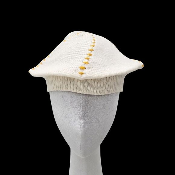 2/$20 Vintage Y2K White With Brown Pattern Knitted Hat Tuque Size: One size - Picture 2 of 6